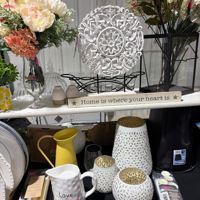 Sale Photo Thumbnail #41: Home Decor, lamps, floral, lanterns, plates & Chargers, Lemon decor and more.

Shelves and Bins not included.