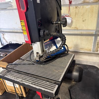 Sale Photo Thumbnail #119: Screw drivers, ban saw, grinder, drill press and more.