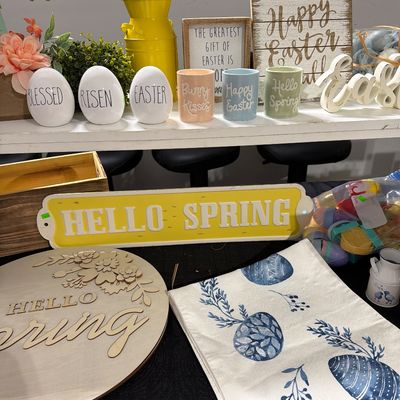 Sale Photo Thumbnail #66: Spring and Easter Decor, rug, signs, eggs, baskets & Floral.