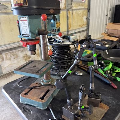 Sale Photo Thumbnail #115: Screw drivers, ban saw, grinder, drill press and more.