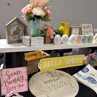 Sale Photo Thumbnail #65: Spring and Easter Decor, rug, signs, eggs, baskets & Floral.
