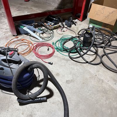 Sale Photo Thumbnail #112: Power Cords, shop Vacuum, pump, and misc