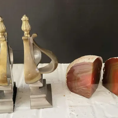 2 Sets Of Book Ends: Geodes & Vintage Brass Finials