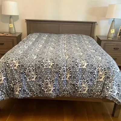 Gray Wood Bed Frame W/New Mattress & Bedding 
