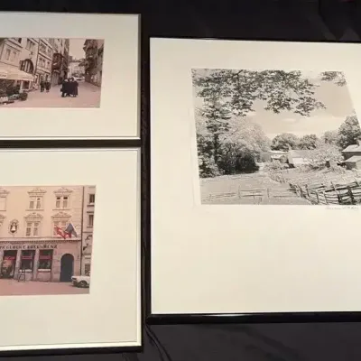 3 Framed Photographs: Signed Francine Litofsky B&W Farm, 2 Color Zurich Street Scenes