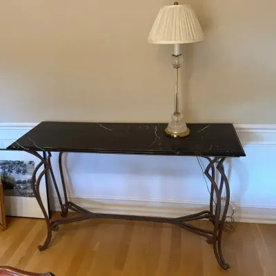 Wrought Iron Marble Console Table W/Crystal Lamp