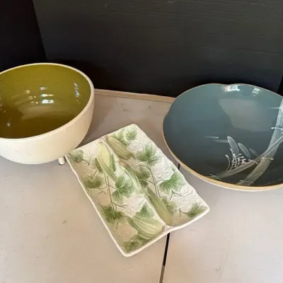 Tiffany Tray, Pigeon Toe Tri-pod Bowl & Kasuga Stoneware Bowl