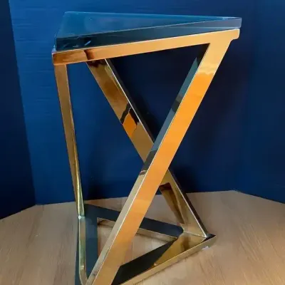 MCM Triangular Brass & Thick Glass Side Table 