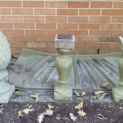 Outdoor: Pair Of Cement Artichoke Finials & Pair Of Cement Pillars