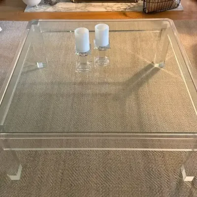 Lucite & Glass Coffee Table & Candlesticks