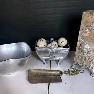 Carrol Boyes Bowl, Nambe Bowl, Japanese-Style Vase, Brass Crumb Catcher