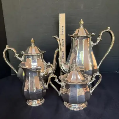 International Silver Co. Webster Wilcox Silverplate “English Flutes” Coffee & Tea Set