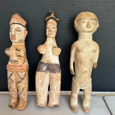 Hand-carved By African Indigenous: 2 Ibibio Fattening House Dolls & Traditional Ewe Venavi Doll