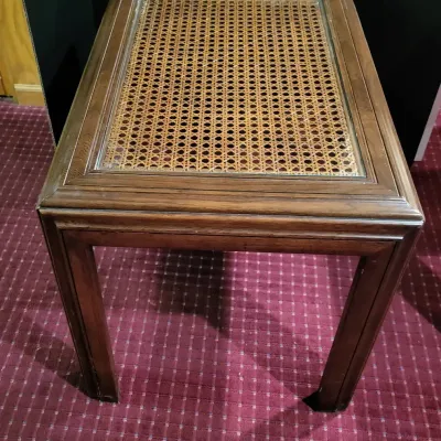 Vintage MCM Wood Table W/Rattan Inlay