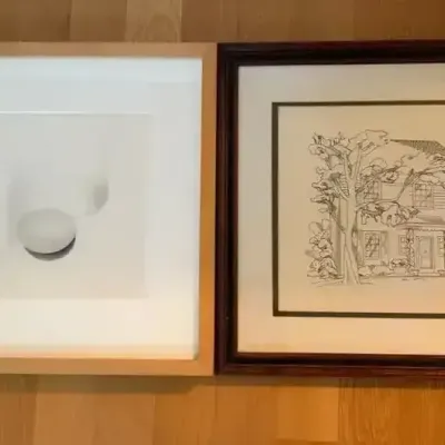 Framed Pencil & Ink: Pencil Volume Study, Ink House Illustration
