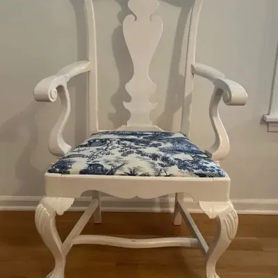 Queen Anne Style White & Blue Chair, Ceramic Lamp
