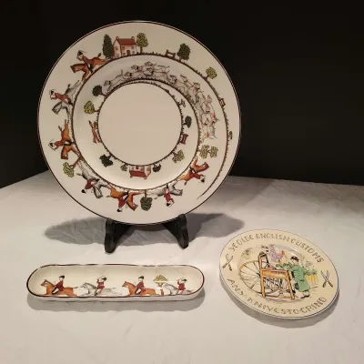 Burgess & Leigh Hunting Scene Bone China Plates, Coalport Celery Tray