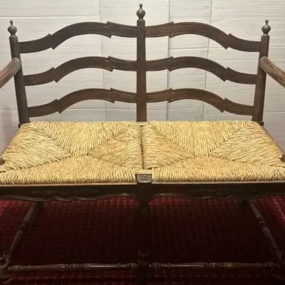 Antique Wooden Ladderback Bench/Loveseat 