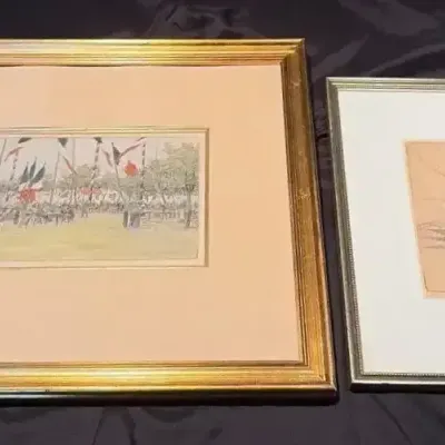2 Signed Framed Prints: Bastille Day Print & “Golden Gate” Etching