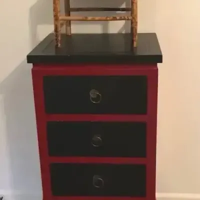 Asian Style 3-Drawer Cabinet, Jewelry Box, Stool