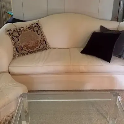 Cream Loveseat W/ Small Ottoman 