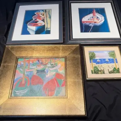 4 Framed Boat Art Pieces: Inc 3 Prints