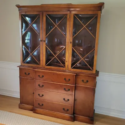 Antique Saginaw Flame Mahongany Breakfront China Cabinet Butler Secretary Desk