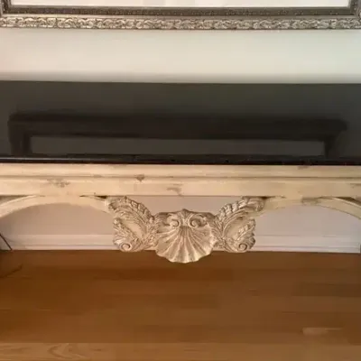 Rococo Style Wooden Console Table W/ Faux Marble Top