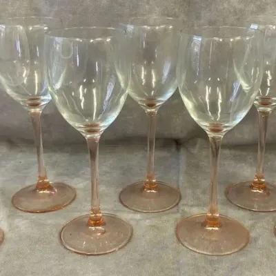 Vintage Luminarc French Pink Stem Wine Glasses 8-Glass Set