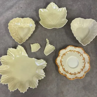 Belleek Irish Porcelain Trinket Bowls & Dishes (1 Broken)