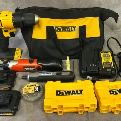 Dewalt Tool Bag, Drill, & Drill Bit Set, B&D Pivot Driver, Dremel Electric Screwdriver