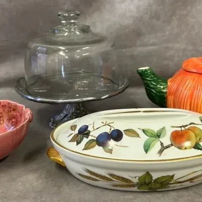 Decorative Dining Bowls, Cheese Pedestal, & Pumpkin Teapot