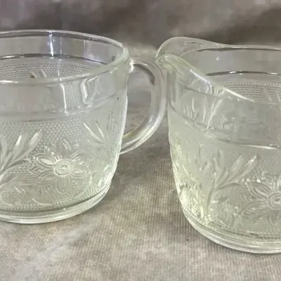 Vintage Anchor Hocking Clear Glass Creamer & Cup