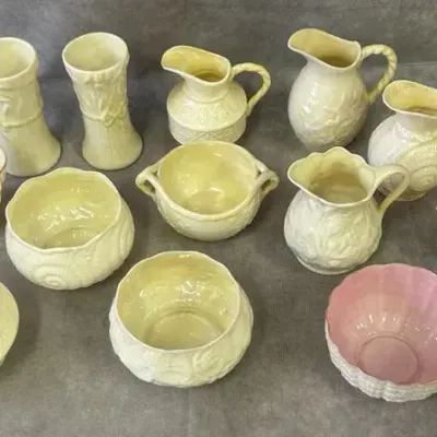 Belleek Irish Porcelain Small Cups, Pitchers, & Bud Vases 