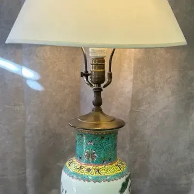 MCM Asian Ceramic Hand Painted Table Lamp 
