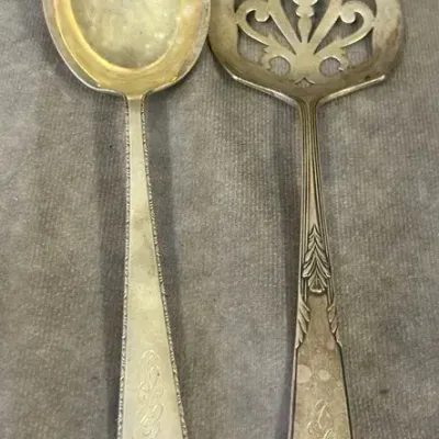 Pair of Vintage Sterling Silver Serving Spoons 