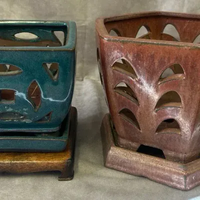 Pair of Pierced Ceramic Garden Planters 