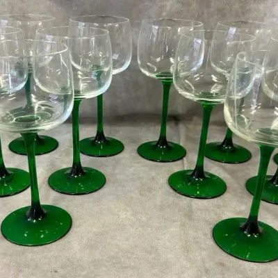 Vintage Luminarc French Green Stem Wine Glasses 12-Glass Set