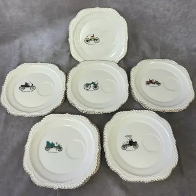 Vintage 22K Gold Harker Pottery Co. Automobile Plate Set