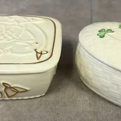 Belleek Irish Porcelain Lidded Trinket Boxes 