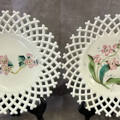 Challinor, Taylor & Co. Milk Glass Lattice-Edge Decoration Plates