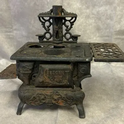 Antique Crescent Cast Iron Miniature Childs Cook Stove Toy