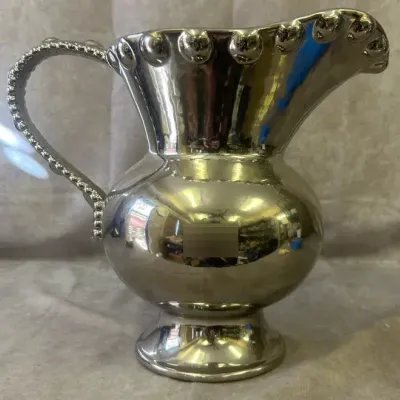 Large Silver Ceramic Pitcher 