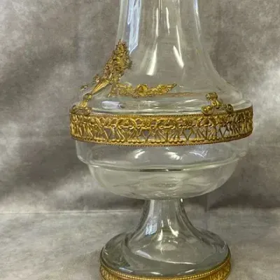 Large Vintage French Gilt Bronze Glass Vase 