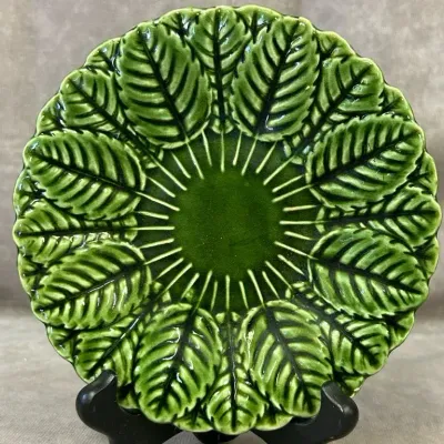 Vintage Sarreguemines France Majolica Green Ceramic Plate