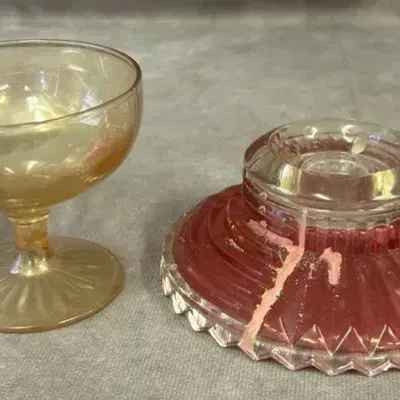 Vintage Jeannette Glass Company Candle Holder & Stemmed Sherbet Dish 
