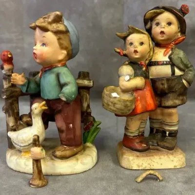 Slightly Broken Vintage Porcelain Erich Stauffer Child & Vintage Hummel Hansel & Gretel Figurines