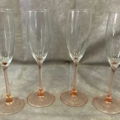Vintage Luminarc French Pink Stemmed Champagne Flutes 4-Piece Set