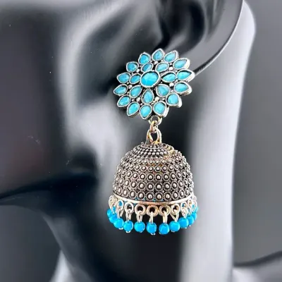 Blue & Gold Tone Jhumka Earrings