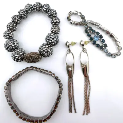 Collection Of 3 Bracelets & Silver Tone Dangle Earrings